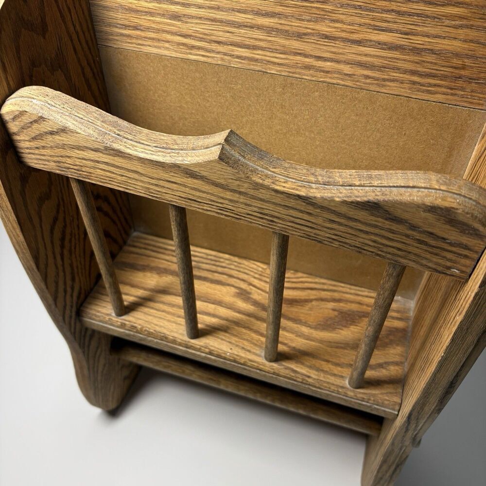 Solid Oak Wood Wall Magazine Book Shelf Double Toilet Paper Holder Vintage - Picture 6 of 10
